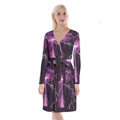 Lightning Pink Sky Rain Purple Light Long Sleeve Velvet Front Wrap Dress by Mariart