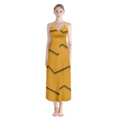 Orange Shades Wave Chevron Line Chiffon Maxi Dress