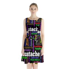 Mustache Sleeveless Waist Tie Chiffon Dress by Mariart