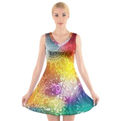 Multi Colour Alpha V-neck Sleeveless Skater Dress by Mariart