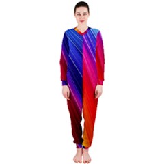 Multicolor Light Beam Line Rainbow Red Blue Orange Gold Purple Pink Onepiece Jumpsuit (ladies)  by Mariart