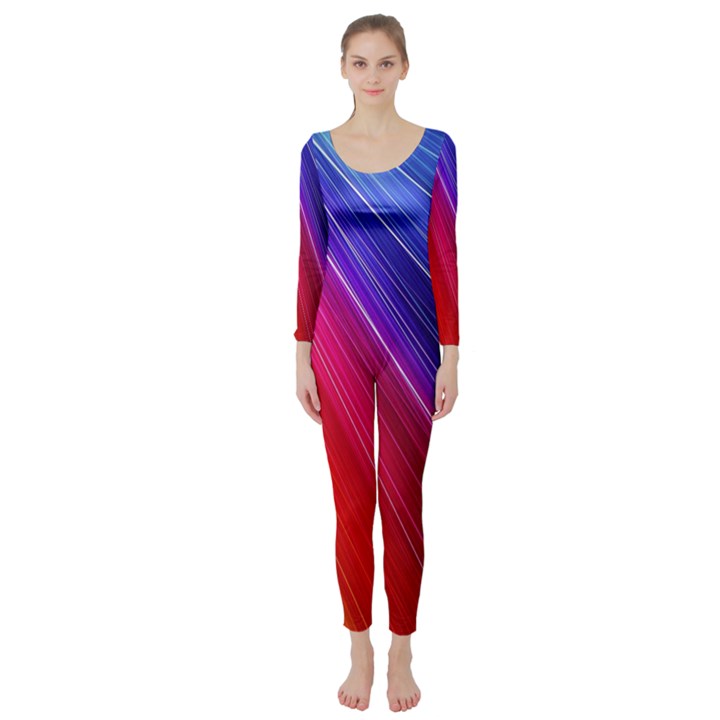 Multicolor Light Beam Line Rainbow Red Blue Orange Gold Purple Pink Long Sleeve Catsuit