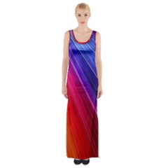 Multicolor Light Beam Line Rainbow Red Blue Orange Gold Purple Pink Maxi Thigh Split Dress by Mariart