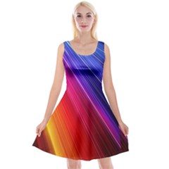 Multicolor Light Beam Line Rainbow Red Blue Orange Gold Purple Pink Reversible Velvet Sleeveless Dress