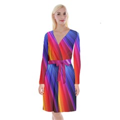 Multicolor Light Beam Line Rainbow Red Blue Orange Gold Purple Pink Long Sleeve Velvet Front Wrap Dress