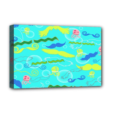 Mustache Jellyfish Blue Water Sea Beack Swim Blue Deluxe Canvas 18  X 12   by Mariart