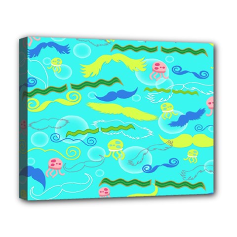 Mustache Jellyfish Blue Water Sea Beack Swim Blue Deluxe Canvas 20  X 16   by Mariart