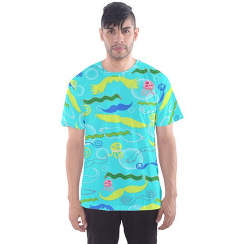 Mustache Jellyfish Blue Water Sea Beack Swim Blue Men s Sport Mesh Tee by Mariart