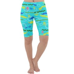 Mustache Jellyfish Blue Water Sea Beack Swim Blue Cropped Leggings  by Mariart