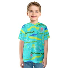 Mustache Jellyfish Blue Water Sea Beack Swim Blue Kids  Sport Mesh Tee