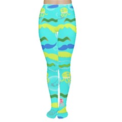 Mustache Jellyfish Blue Water Sea Beack Swim Blue Women s Tights by Mariart