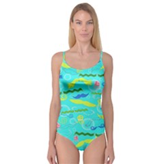 Mustache Jellyfish Blue Water Sea Beack Swim Blue Camisole Leotard 