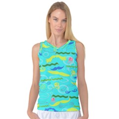 Mustache Jellyfish Blue Water Sea Beack Swim Blue Women s Basketball Tank Top by Mariart