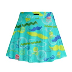 Mustache Jellyfish Blue Water Sea Beack Swim Blue Mini Flare Skirt by Mariart