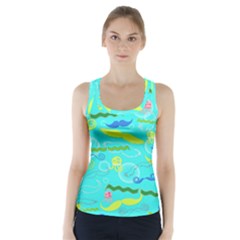 Mustache Jellyfish Blue Water Sea Beack Swim Blue Racer Back Sports Top