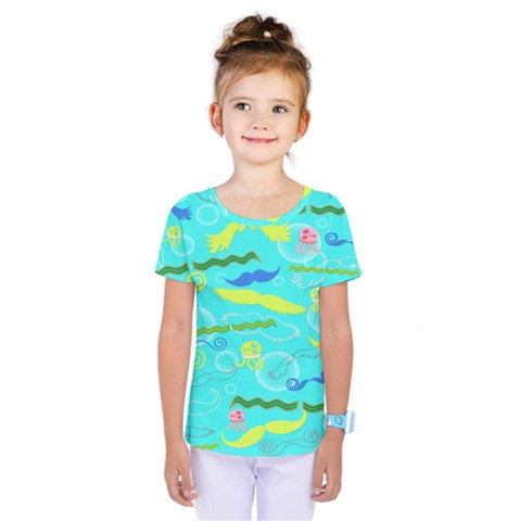 Mustache Jellyfish Blue Water Sea Beack Swim Blue Kids  One Piece Tee by Mariart