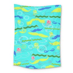 Mustache Jellyfish Blue Water Sea Beack Swim Blue Medium Tapestry