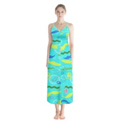 Mustache Jellyfish Blue Water Sea Beack Swim Blue Chiffon Maxi Dress