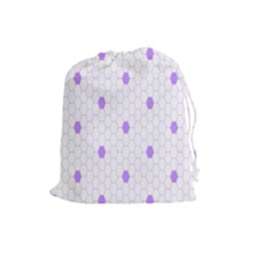 Purple White Hexagon Dots Drawstring Pouches (large)  by Mariart