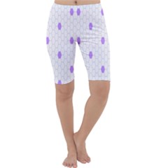 Purple White Hexagon Dots Cropped Leggings  by Mariart