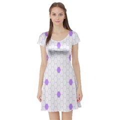 Purple White Hexagon Dots Short Sleeve Skater Dress by Mariart