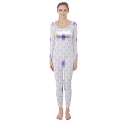 Purple White Hexagon Dots Long Sleeve Catsuit