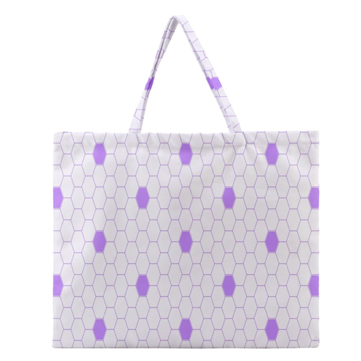 Purple White Hexagon Dots Zipper Large Tote Bag