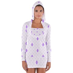 Purple White Hexagon Dots Women s Long Sleeve Hooded T-shirt by Mariart