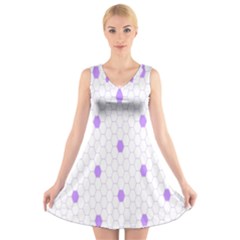 Purple White Hexagon Dots V-neck Sleeveless Skater Dress