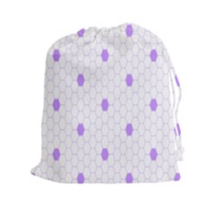 Purple White Hexagon Dots Drawstring Pouches (xxl) by Mariart