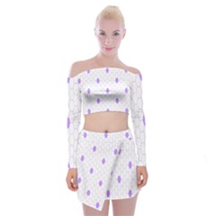 Purple White Hexagon Dots Off Shoulder Top With Skirt Set by Mariart