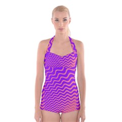 Original Resolution Wave Waves Chevron Pink Purple Boyleg Halter Swimsuit 