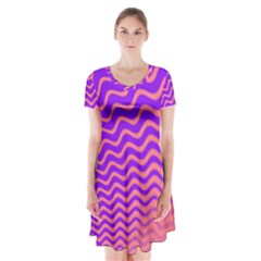 Original Resolution Wave Waves Chevron Pink Purple Short Sleeve V-neck Flare Dress