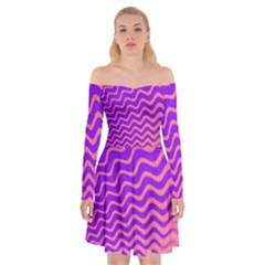 Original Resolution Wave Waves Chevron Pink Purple Off Shoulder Skater Dress