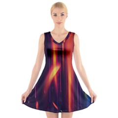 Perfection Graphic Colorful Lines V-neck Sleeveless Skater Dress by Mariart