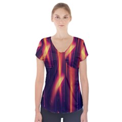 Perfection Graphic Colorful Lines Short Sleeve Front Detail Top by Mariart