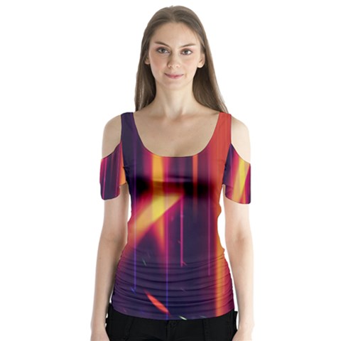 Perfection Graphic Colorful Lines Butterfly Sleeve Cutout Tee  by Mariart