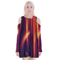 Perfection Graphic Colorful Lines Velvet Long Sleeve Shoulder Cutout Dress by Mariart