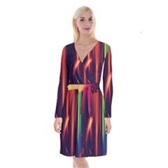 Perfection Graphic Colorful Lines Long Sleeve Velvet Front Wrap Dress by Mariart