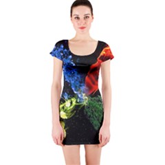 Perfect Amoled Screens Fire Water Leaf Sun Short Sleeve Bodycon Dress by Mariart