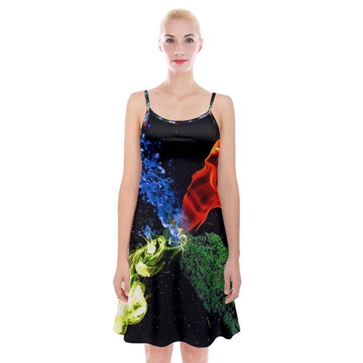 Perfect Amoled Screens Fire Water Leaf Sun Spaghetti Strap Velvet Dress