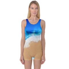 Sand Beach Water Sea Blue Brown Waves Wave One Piece Boyleg Swimsuit