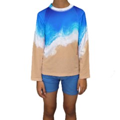 Sand Beach Water Sea Blue Brown Waves Wave Kids  Long Sleeve Swimwear