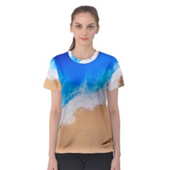 Sand Beach Water Sea Blue Brown Waves Wave Women s Sport Mesh Tee