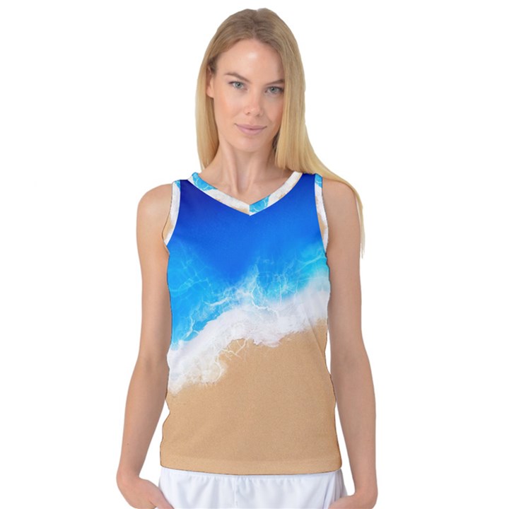 Sand Beach Water Sea Blue Brown Waves Wave Women s Basketball Tank Top