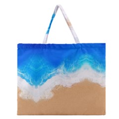 Sand Beach Water Sea Blue Brown Waves Wave Zipper Large Tote Bag