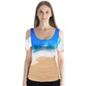 Sand Beach Water Sea Blue Brown Waves Wave Butterfly Sleeve Cutout Tee  View1