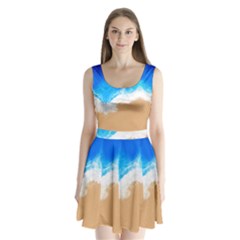 Sand Beach Water Sea Blue Brown Waves Wave Split Back Mini Dress 