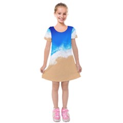 Sand Beach Water Sea Blue Brown Waves Wave Kids  Short Sleeve Velvet Dress by Mariart