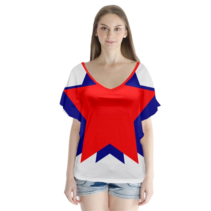 Stars Red Blue Flutter Sleeve Top